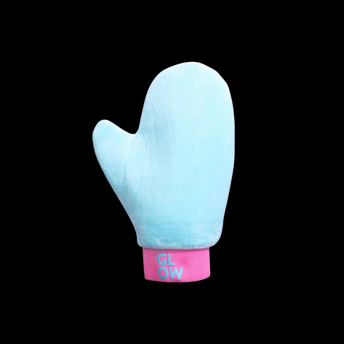 The Blend & Slay Mitt soft glove on cyan glow